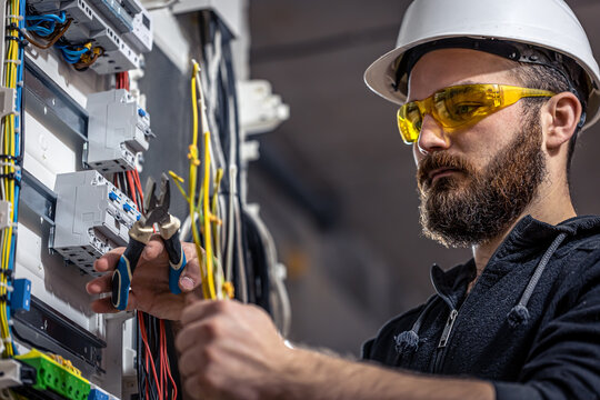 Professional electrician at work